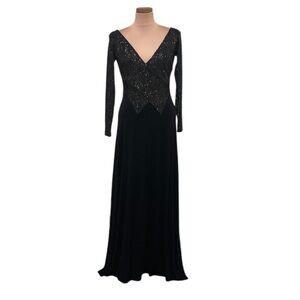 Tadashi Maxi Dress Size Small Black Gold Glitter